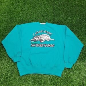 Vintage Funny Lazy Dog Sweatshirt XL 23x25 Teal Blue